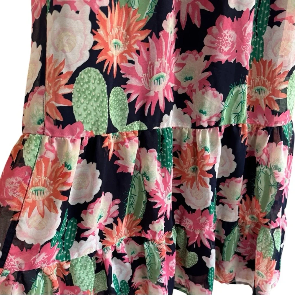 Place Maxi Smocked Dress Cactus Bloom Floral Green Pink Spaghetti Straps Girls L
